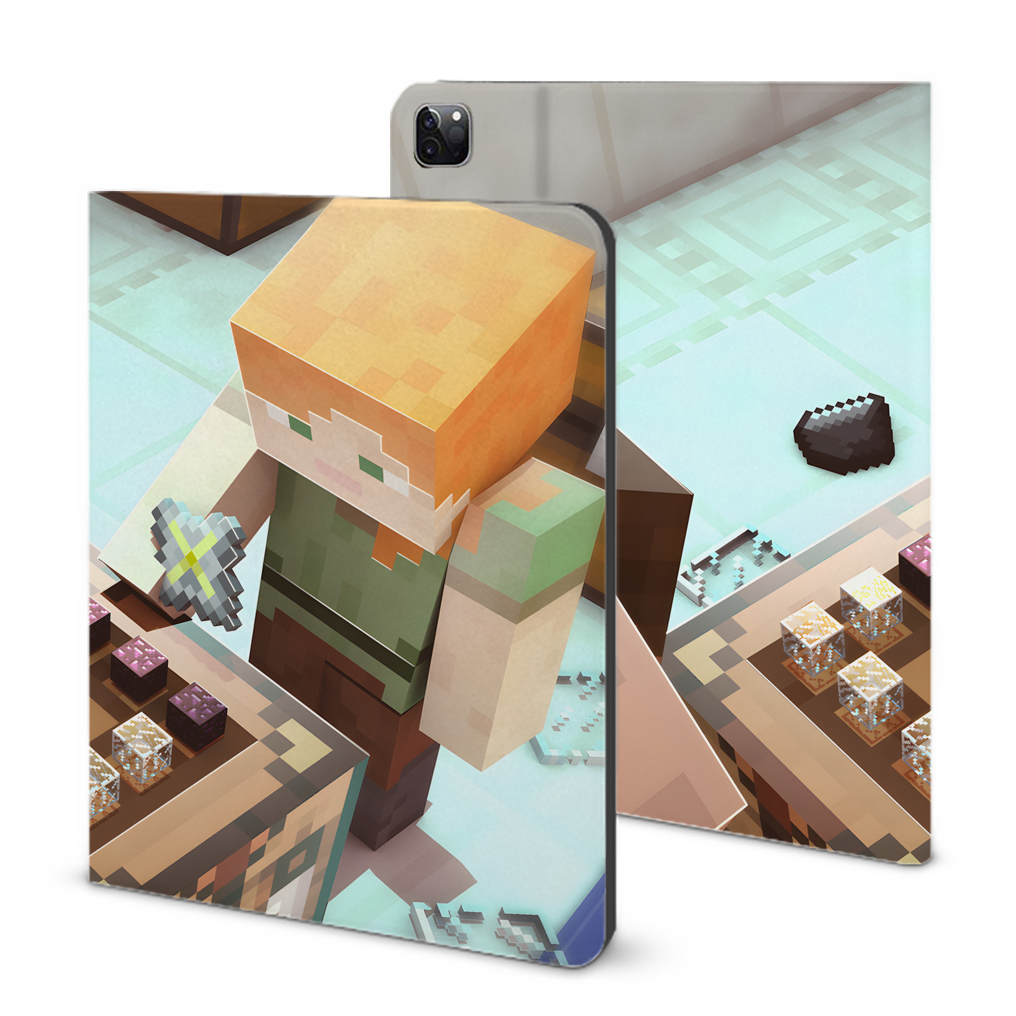 （画像用） マインクラフト ブロックの世界 Minecraft MC Block world IPad ケース ブック型 PUレザー TPU 耐衝撃 軽量 薄型 ペン収納なし 全面保護 IPad 各モデル対応